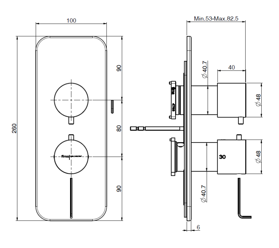Tермостат Carlo Frattini Fimatherm, встраиваемый, на 2/3 потребителя с переключателем, внешняя часть, цвет никель брашированный - изображение 1