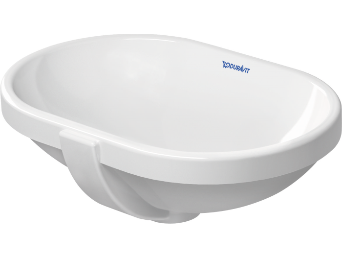 На изображении товар Раковина Duravit , встраиваемая снизу, 430x280 мм, с переливом, без площадки под смеситель, цвет белый от официального представителя в Москве