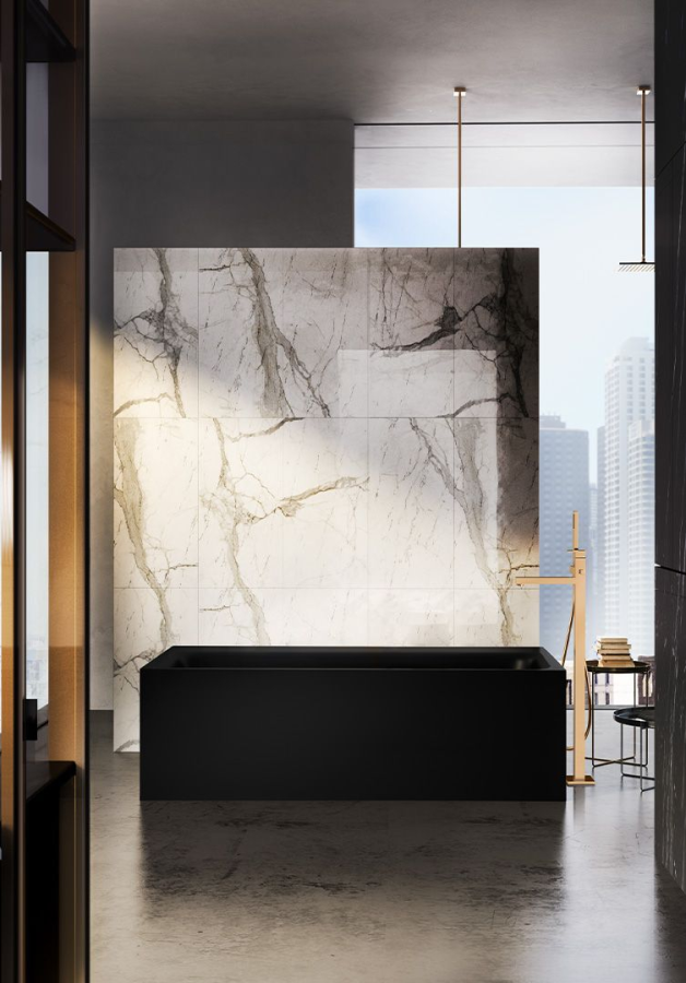 Cмеситель для ванны Gessi Rettangolo К, напольный, с душевой лейкой, внешняя часть, цвет Brass PVD - изображение 1