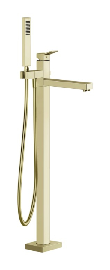 Cмеситель для ванны Gessi Rettangolo К, напольный, с душевой лейкой, внешняя часть, цвет Brass PVD