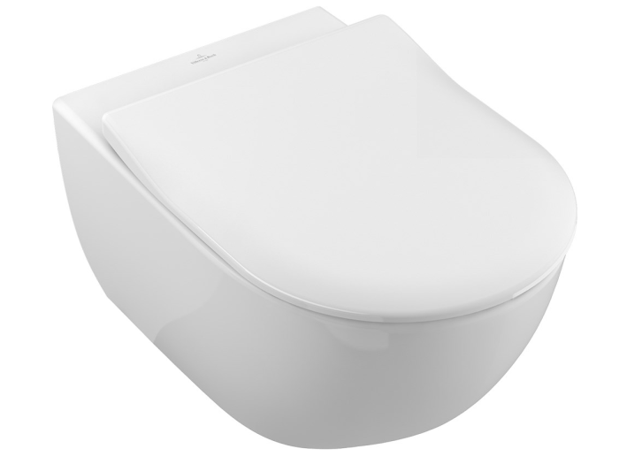 На изображении товар Унитаз подвесной безоботковый Villeroy&Boch Subway 2.0, 370х560 мм, в комплекте с сидением, быстросъёмное, с механизмом плавного опускания, цвет альпийский белый CeramicPlus, от официального представителя в Москве