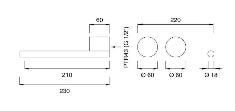 Смеситель для раковины CEA Design Opus, настенный, на 3 отверстия, 2-х вентильный, излив L. 230 мм, внешняя часть, сталь, цвет сатинированное светлое золото - изображение 2