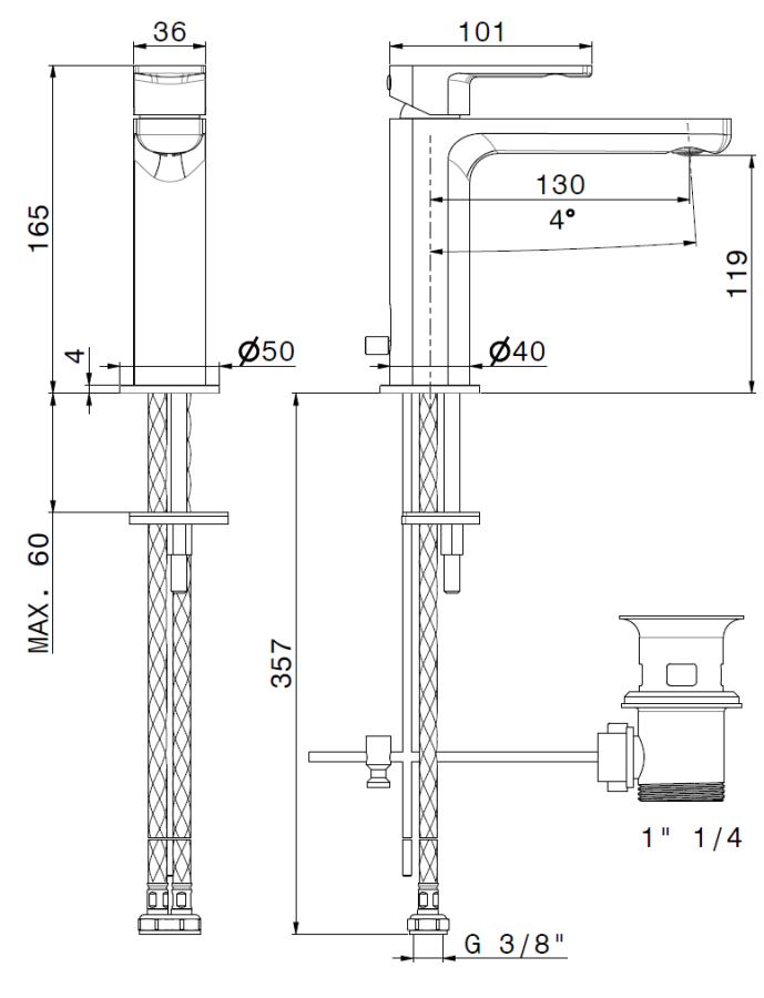Смеситель для раковины Newform Haka, H165 мм, однорычажный, на 1 отверстие, донный клапан, соединительные шланги с внутренней резьбой, цвет хром - изображение 1