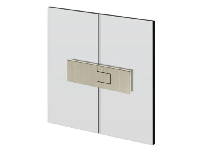 На изображении товар Петля стекло-стекло Gessi Rigato, угол поворота 90 градусов, если вес двери больше 50 кг, использовать 3 петли, максимальная ширина створки 1000 мм, цвет Nickel PVD от официального представителя в Москве