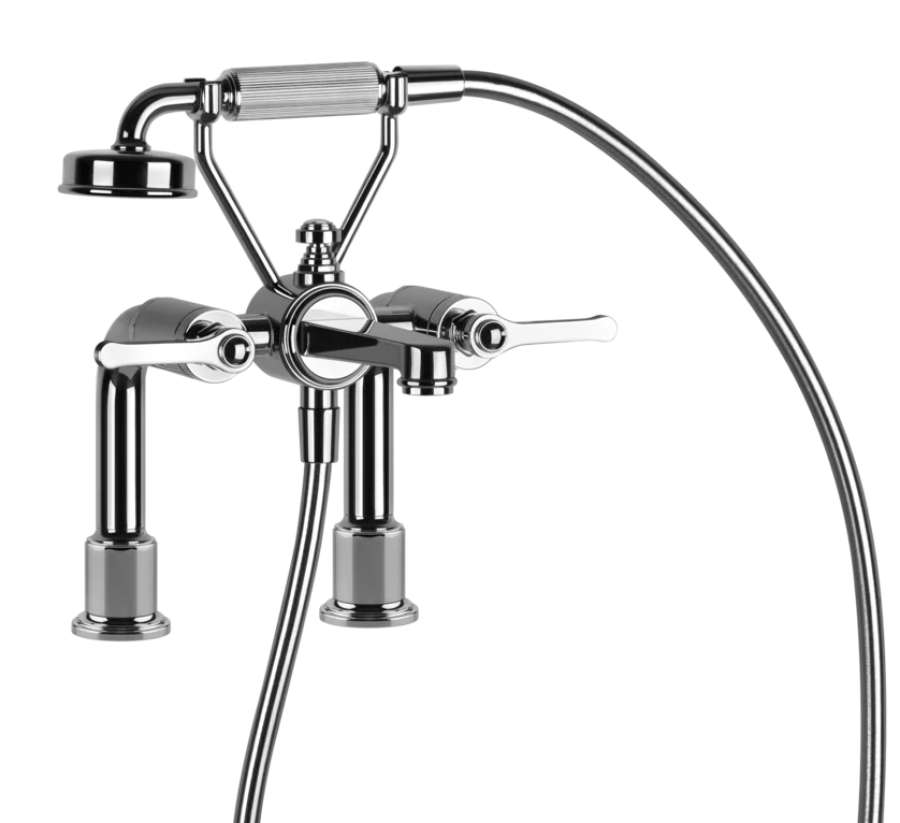 Cмеситель для ванны Gessi Venti20, на 2 отверстия, c изливом, девиатором, держателем "телефон", лейкой, шлангом, цвет Chrome