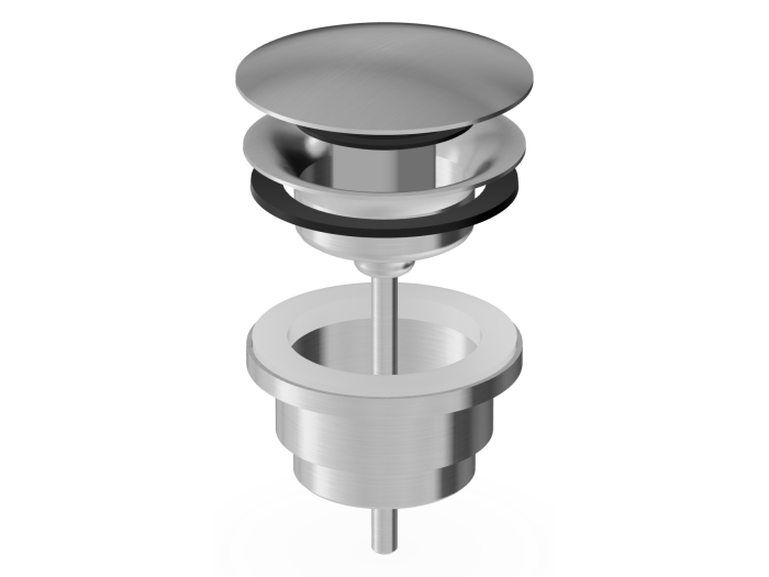 На изображении товар Донный клапан Zucchetti Miscellaneous, универсальный, с нажимной системой, цвет матовая нержавеющая сталь от официального представителя в Москве