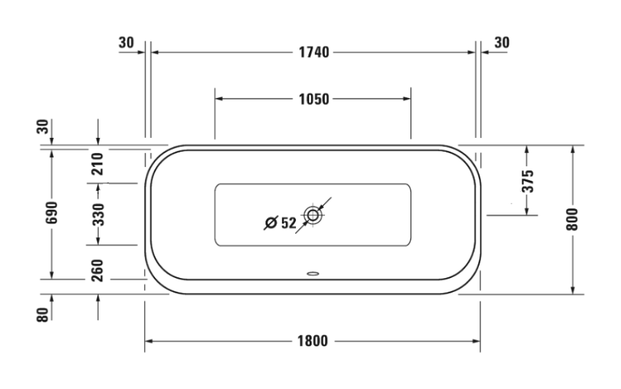 Ванна Duravit Happy D.2 Plus, отдельностоящая, 1800x800 мм, с двумя наклонами для спины, с акриловой панелью, цвет белый/графит супер матовый - изображение 10
