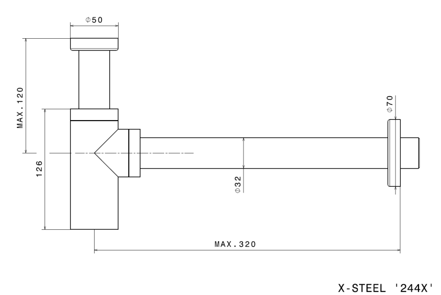 Сифон для раковины Newform X-Steel 316, бутылочный, трубка Ø 32 мм, L300 мм, цвет PVD brushed copper bronze - изображение 1
