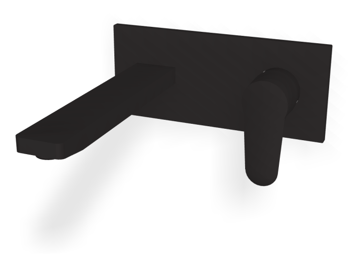 На изображении товар Смеситель для раковины Carlo Frattini Serie 22, настенный, однорычажный, с донным клапаном Click-Clack, излив L-217 мм, внешняя часть, цвет чёрный матовый от официального представителя в Москве