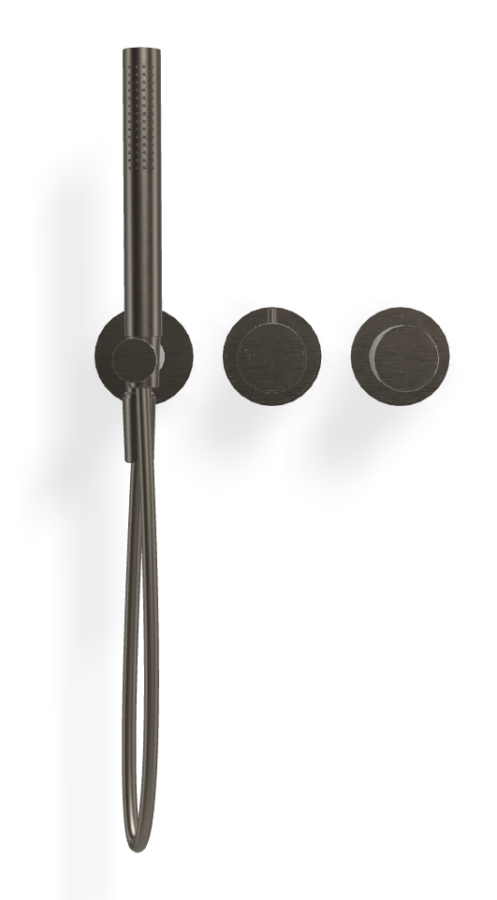 Смеситель для душа Carlo Frattini Spillo Tech, ручка X Collection, на 2 потребителя, с ручным душем, гибким шлангом хромалюкс 1500 мм, внешняя часть, цвет брашированный чёрный хром - изображение 1