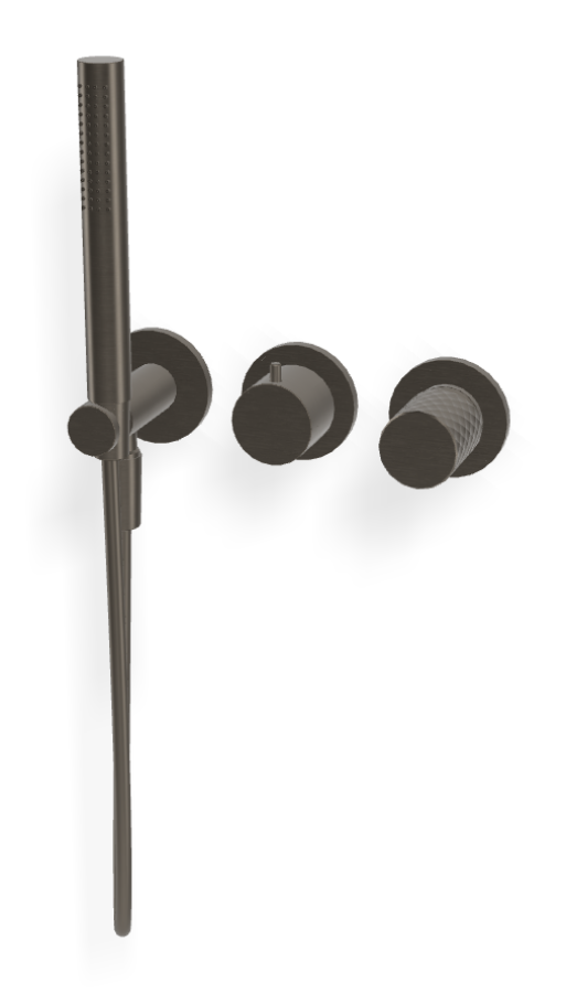 Смеситель для душа Carlo Frattini Spillo Tech, ручка X Collection, на 2 потребителя, с ручным душем, гибким шлангом хромалюкс 1500 мм, внешняя часть, цвет брашированный чёрный хром