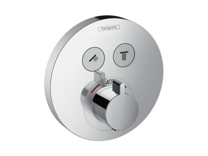 На изображении товар Термостатический смеситель для душа Hansgrohe ShowerSelect S, внешняя часть, для 2-х потребителей, цвет Хром от официального представителя в Москве