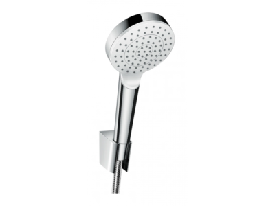На изображении товар Душевой набор Hansgrohe HG Crometta Porter, настенный, лейка ручная с держателем и шлангом, цвет белый/хром от официального представителя в Москве