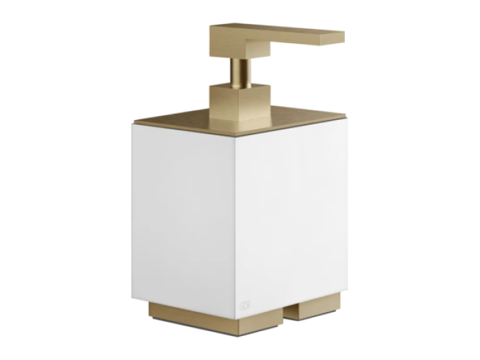 На изображении товар Дозатор для жидкого мыла Gessi Rettangolo, настольный, цвет White/Warm Bronze Brushed PVD от официального представителя в Москве