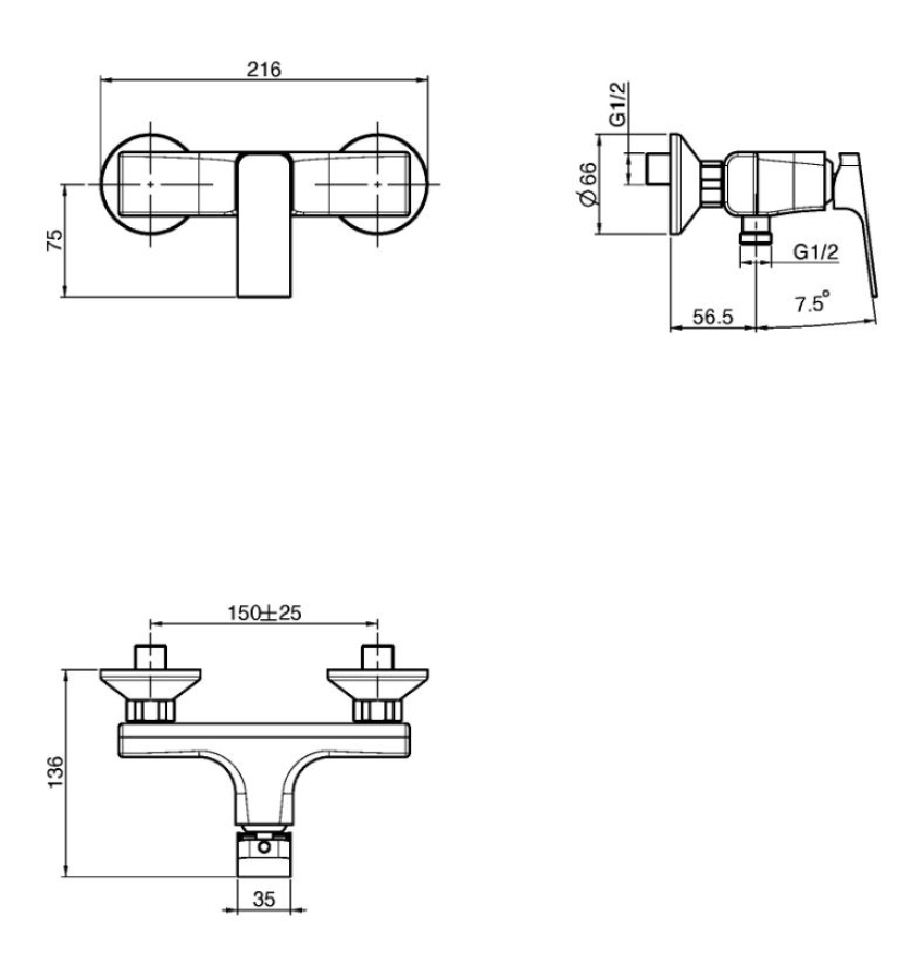 Смеситель для душа Carlo Frattini Fit, настенный, однорычажный, без ручного душа, ширина 216 мм, цвет хром - изображение 3