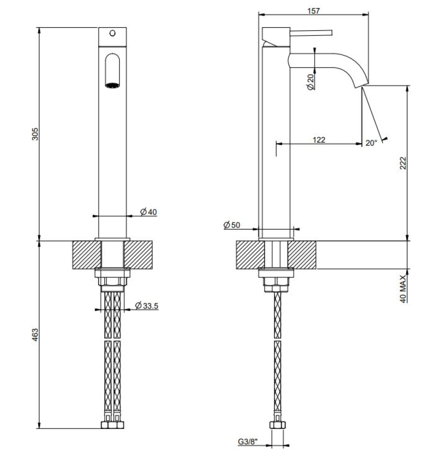 Смеситель для раковины Gessi 316 Flessa, высокий, с коротким изливом, Н-305 мм, цвет Copper Brushed PVD - изображение 1