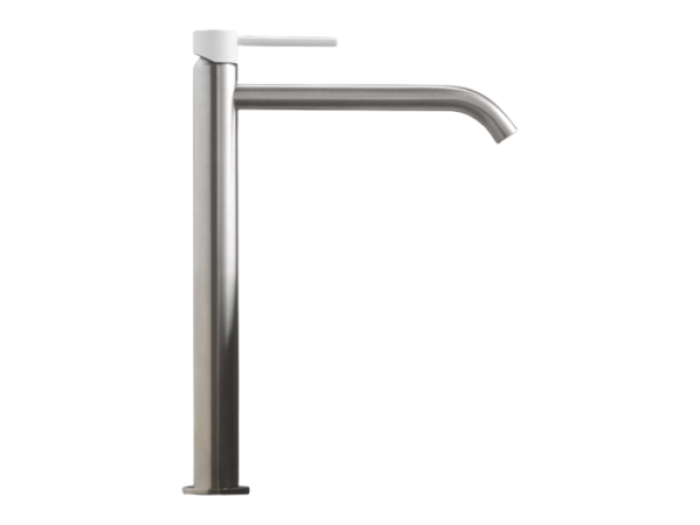 На изображении товар Смеситель для раковины CEA Design Gastone, однорычажный, h-305 мм, открывается холодной водой, ручка в цвете White, цвет сатинированная сталь от официального представителя в Москве