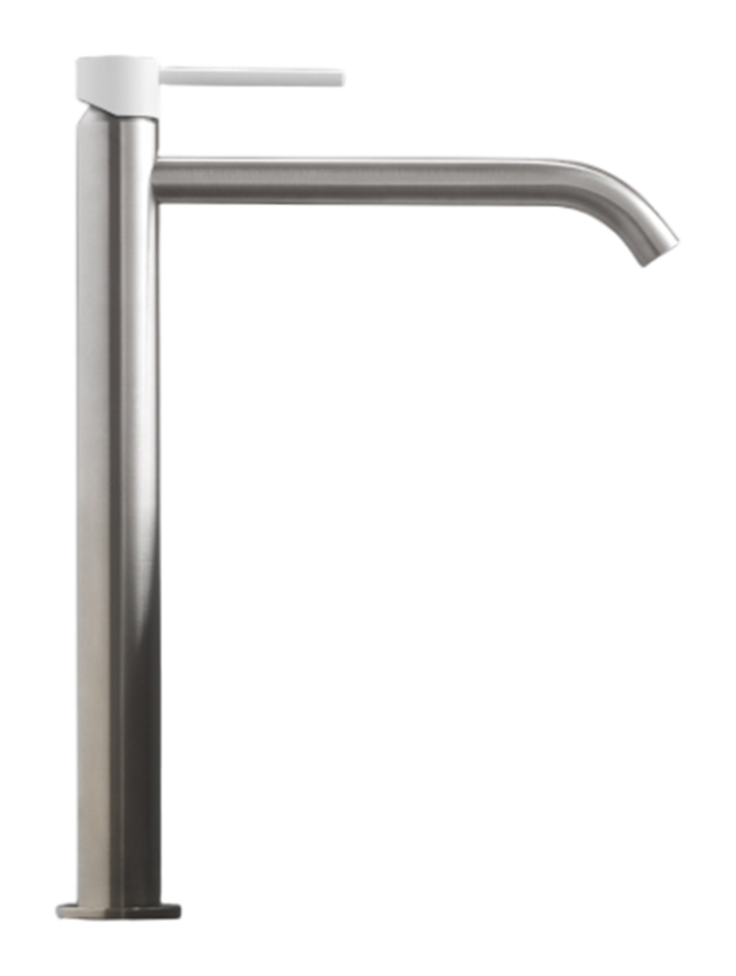 Смеситель для раковины CEA Design Gastone, однорычажный, h-305 мм, открывается холодной водой, ручка в цвете White, цвет сатинированная сталь