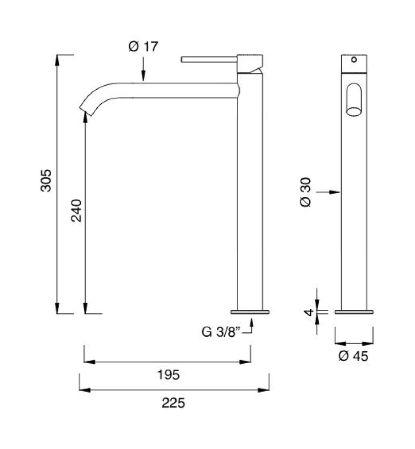 Смеситель для раковины CEA Design Gastone, однорычажный, h-305 мм, открывается холодной водой, ручка в цвете White, цвет сатинированная сталь - изображение 2