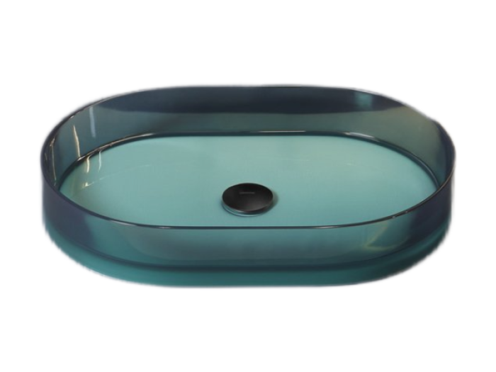 На изображении товар Раковина, Antonio Lupi Nabatei Cristalmood, накладная, 60 x 40 x 10 см, цвет Petrolio от официального представителя в Москве