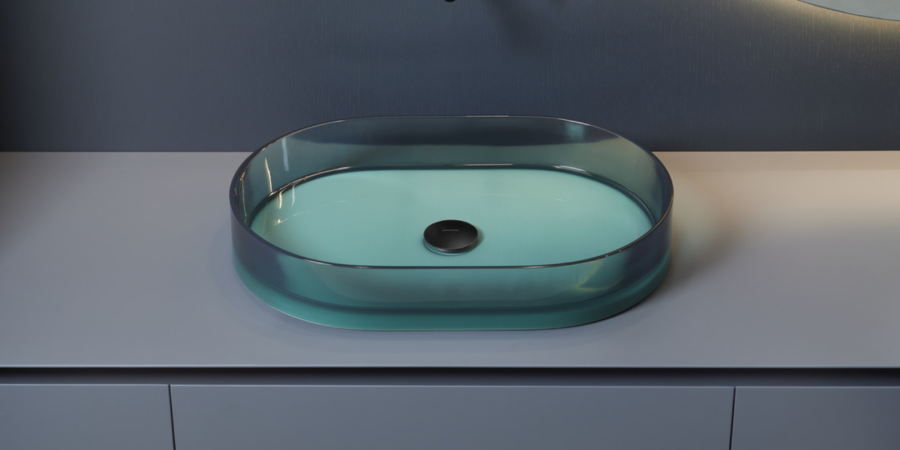 Раковина, Antonio Lupi Nabatei Cristalmood, накладная, 60 x 40 x 10 см, цвет Petrolio