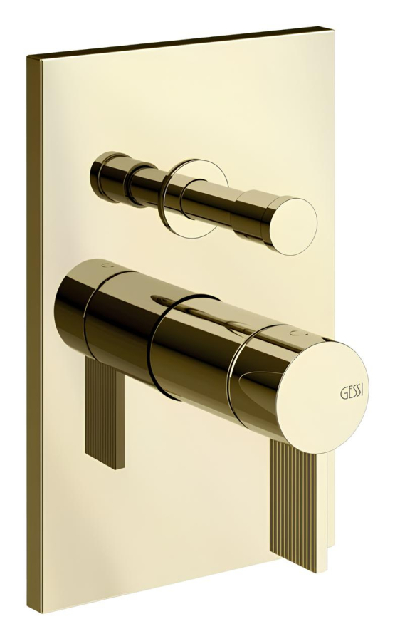 Смеситель для ванны/душа Gessi Inverso, настенный, на 2 выхода, с переключателем ванна/душ, внешняя часть, Н-220 мм, цвет Brass PVD