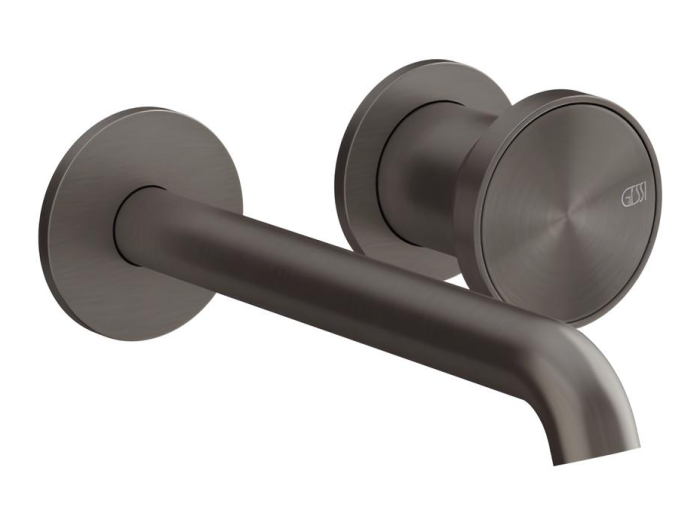 На изображении товар Смеситель для раковины Gessi Origini, настенный, со средним изливом, без донного клапана, цвет Black Brushed Metal PVD от официального представителя в Москве