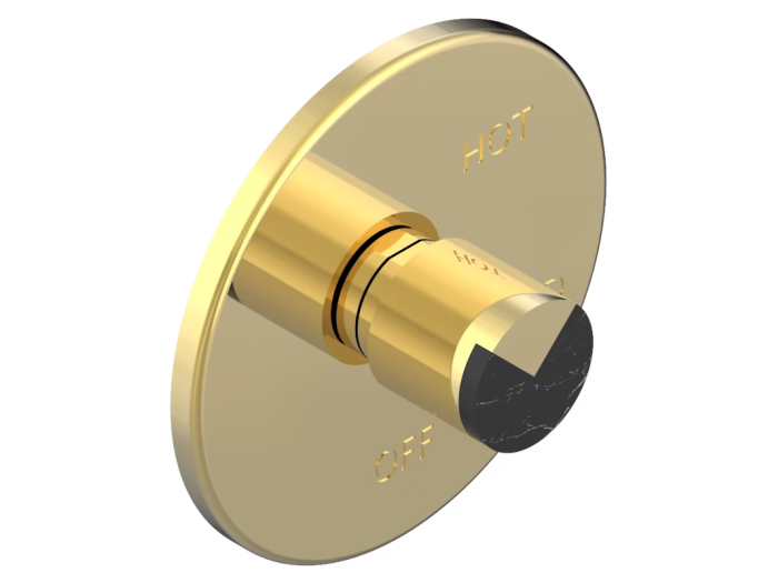 На изображении товар Термостатический смеситель THG Le 9 Nero Marquina, цвет полированное золото от официального представителя в Москве