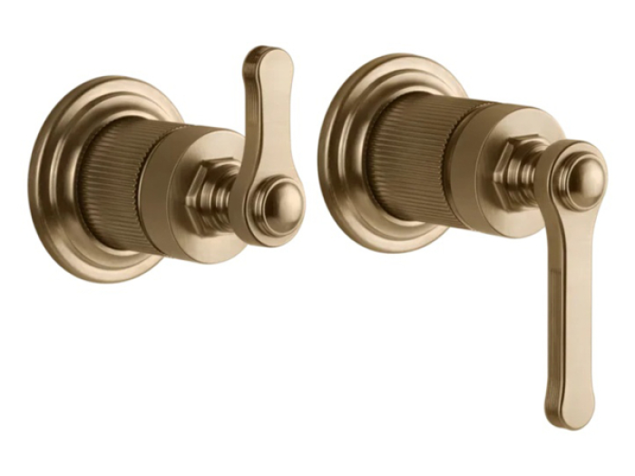 На изображении товар Смеситель Gessi Venti20, настенный на 2 выхода, с переключателем ванна-душ, внешние части, цвет Warm Bronze Br. PVD от официального представителя в Москве