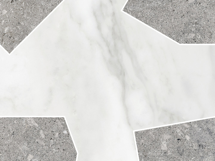 На изображении товар Terratinta Ceramics Мозаика, керамогранит Vicentina Mix matt / honed Cenere + Marmo Apuano Mos. 29x29 Cross Light / 9.0 от официального представителя в Москве