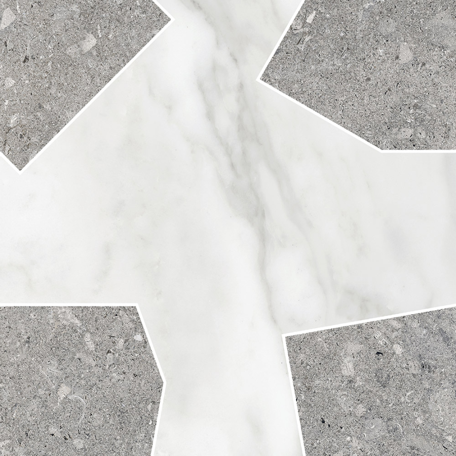 Terratinta Ceramics Мозаика, керамогранит Vicentina Mix matt / honed Cenere + Marmo Apuano Mos. 29x29 Cross Light / 9.0