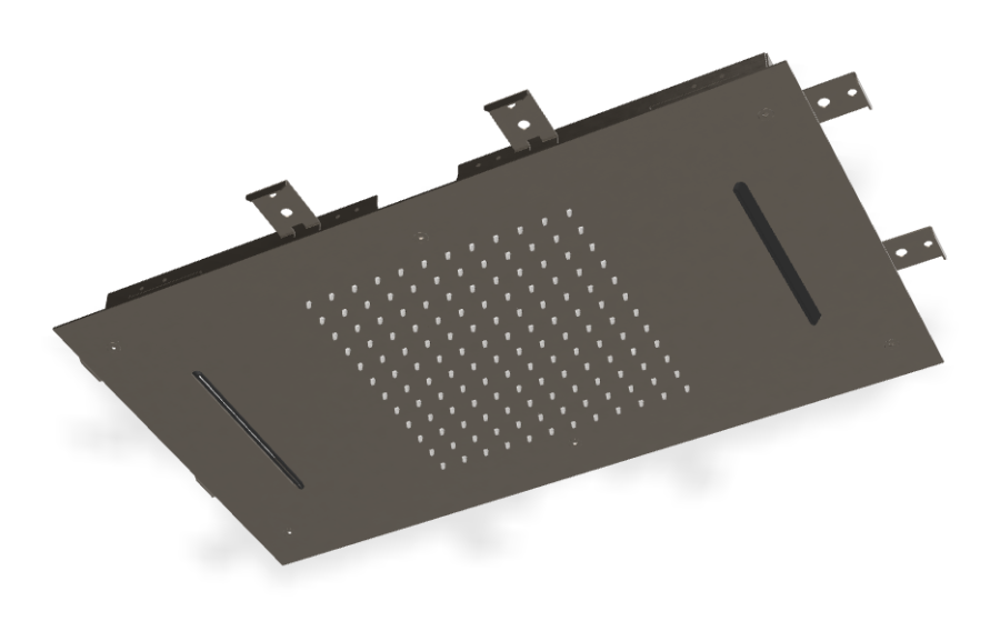 Верхний душ Carlo Frattini Harmonia, потолочный, с защитой от известкового налёта, с ливневой струёй и 2 каскадами, 700x400 мм, цвет брашированный чёрный хром