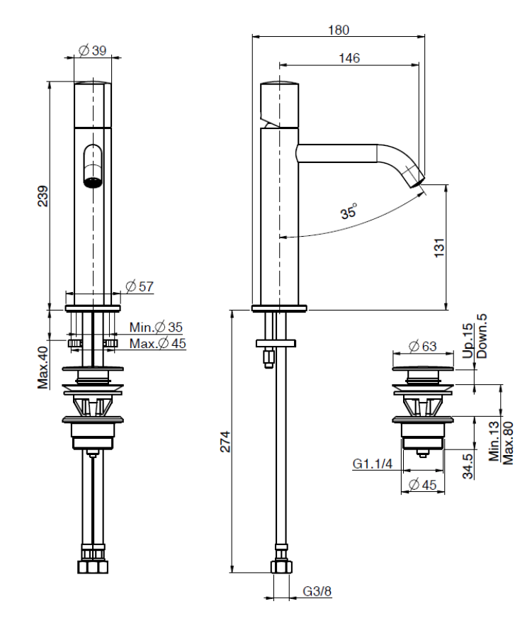 Смеситель для раковины Carlo Frattini SO, h239 мм, с донным клапаном Click-Clack 1``1/4, без ручки, цвет брашированный никель - изображение 3