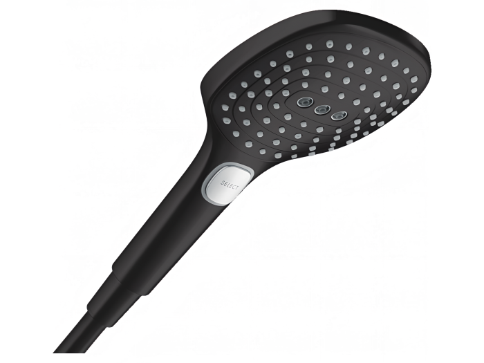 На изображении товар Ручной душ Hansgrohe Raindance Select 120 Air 3jet, лейка, 3 типа струи, цвет Черный матовый от официального представителя в Москве