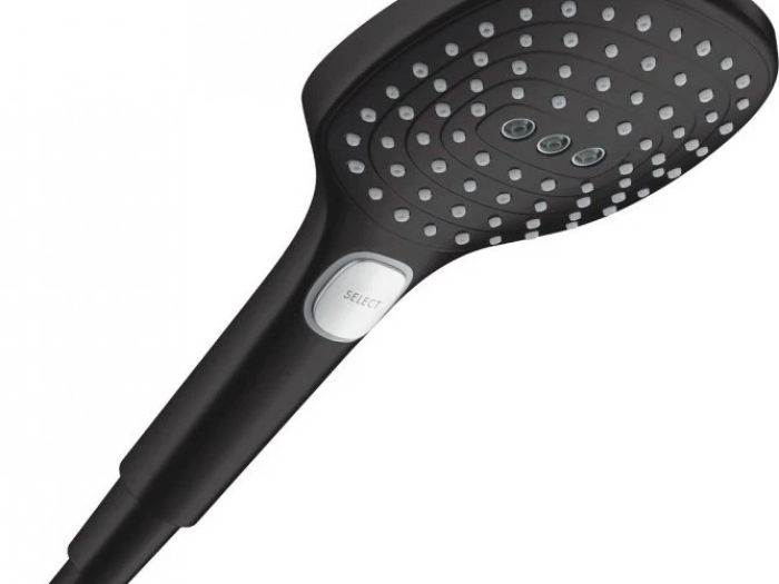 На изображении товар Ручной душ Hansgrohe Raindance Select 120 Air 3jet, лейка, 3 типа струи, цвет Черный матовый от официального представителя в Москве
