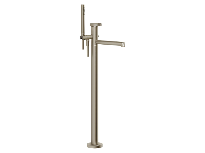 На изображении товар Cмеситель для ванны Gessi Anello, напольный, с душевой лейкой, встраиваемый, цвет Finox Brushed Nickel от официального представителя в Москве