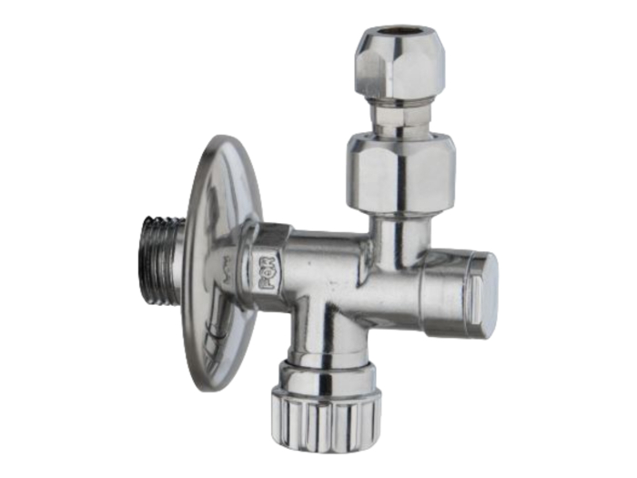 На изображении товар Вентиль с фильтром Carlo Frattini Sottolavabo, угловой, для смесителя, c вращающимся соединением, с регулировкой и выводом под слив 3/8" Ø10 мм, цвет хром от официального представителя в Москве