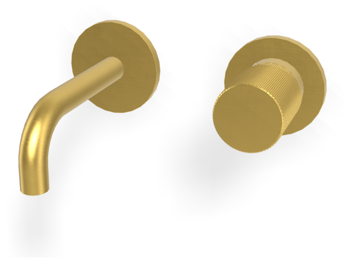 На изображении товар Смеситель для раковины Carlo Frattini Spillo Tech, ручка G Collection, настенный, с донным клапаном Click-Clack, излив 120 мм, внешняя часть, цвет брашированное золото от официального представителя в Москве