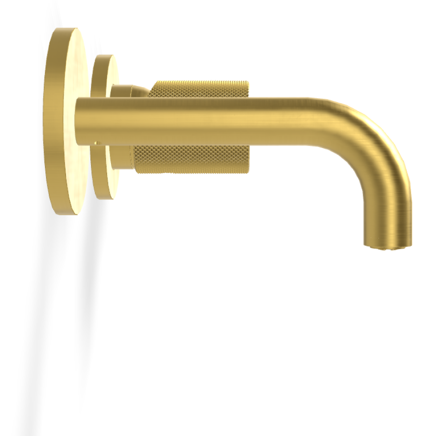 Смеситель для раковины Carlo Frattini Spillo Tech, ручка G Collection, настенный, с донным клапаном Click-Clack, излив 120 мм, внешняя часть, цвет брашированное золото - изображение 2