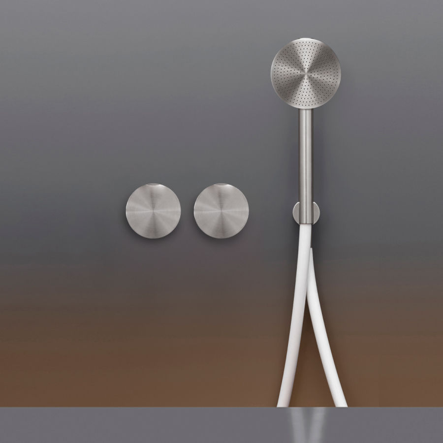 Смеситель для ванны CeaDesign Giotto, настенный, 2 прогрессивных смесителя, ручной душ Ø 80 мм, шланг в цвете Silk Grey, внешняя часть, цвет сатинированная сталь - изображение 1