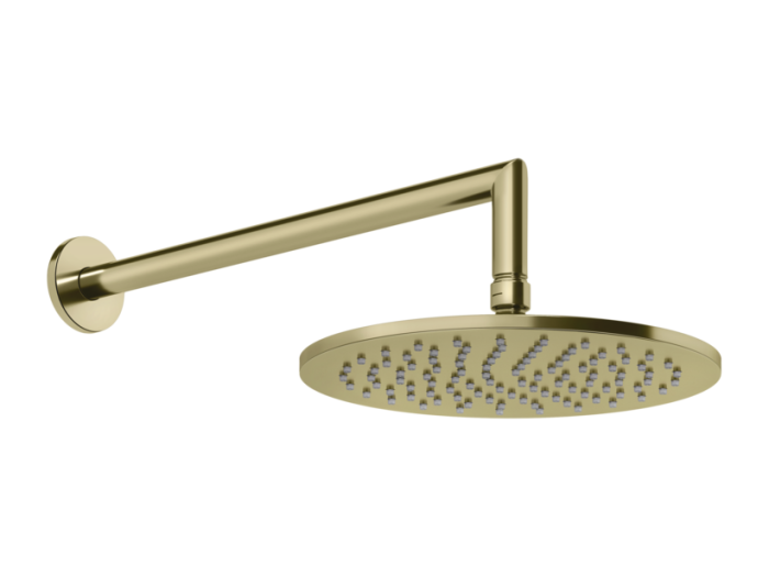На изображении товар Верхний душ Gessi Anello, Ø250 мм, шарнирный с настенным держателем, цвет Brass PVD от официального представителя в Москве
