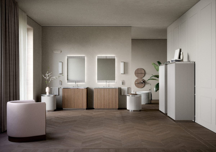 Композиция №6 Oasis Naos Комплект мебели 95х56xh85см, напольный, мраморный топ bianco carrara, цвет: орех трубчатый/хром - изображение 1