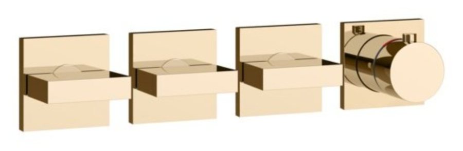 Термостат Gessi Rettangolo, настенный, встраиваемый, с 3 независимыми выходами, внешние части, цвет Warm Bronze PVD