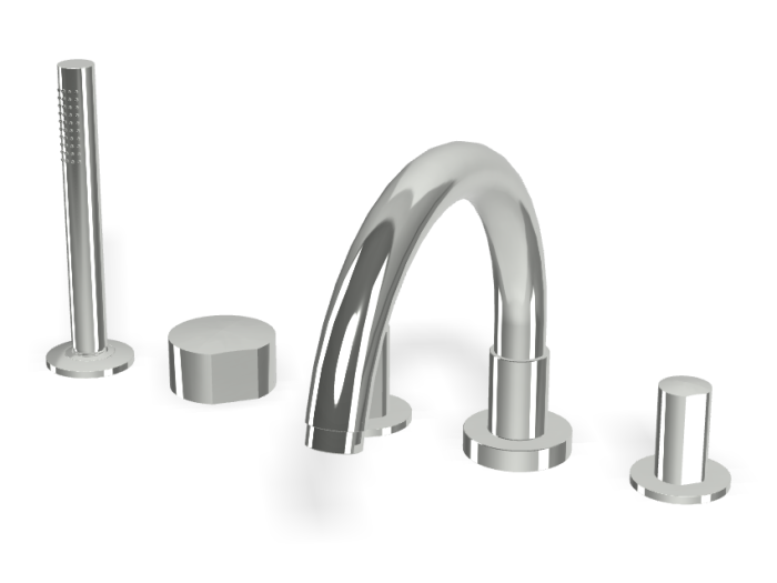 На изображении товар Смеситель для ванны Carlo Frattini SO, на борт, с изливом, вытяжным ручным душем, без ручек, цвет хром от официального представителя в Москве