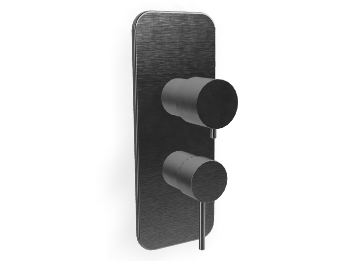 На изображении товар Смеситель встраиваемый Carlo Frattini Spillo Up  с переключателем на 2/3 источника, внешняя часть, цвет чёрный хром брашированный от официального представителя в Москве