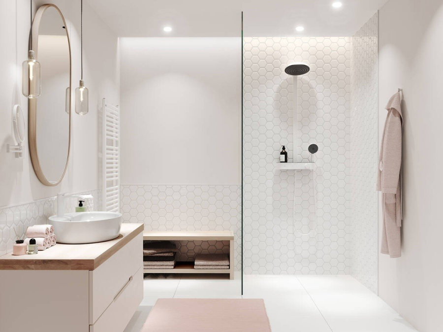 Душевая система Hansgrohe Pulsify S Showerpipe 260 2jet, с термостатом ShowerTablet Select 400, с верхним и ручным душем на стойке, цвет белый матовый - изображение 1