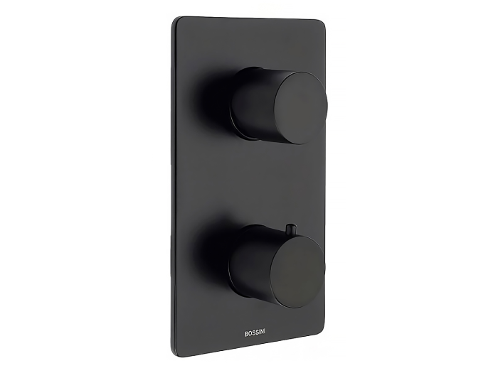 На изображении товар Термостат встраиваемый Bossini  с девиатором 1/2/3/4/5, внешняя часть, цвет чёрный матовый от официального представителя в Москве