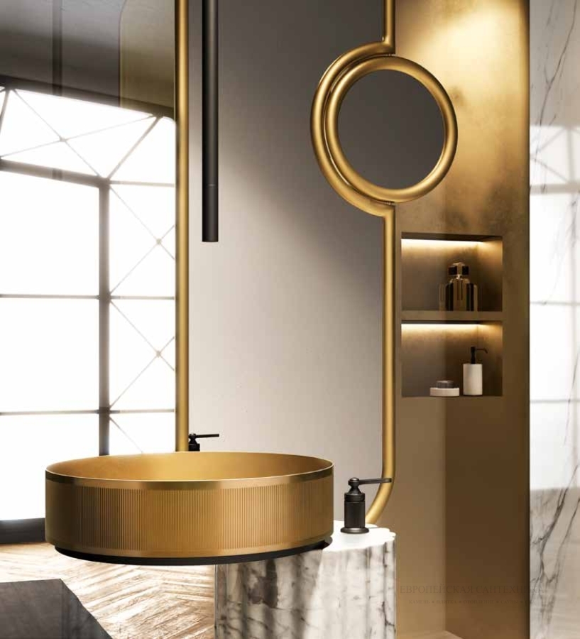 Раковина Gessi Venti20 Ø400 мм, накладная, без перелива, цвет Brushed Brass PVD - изображение 2