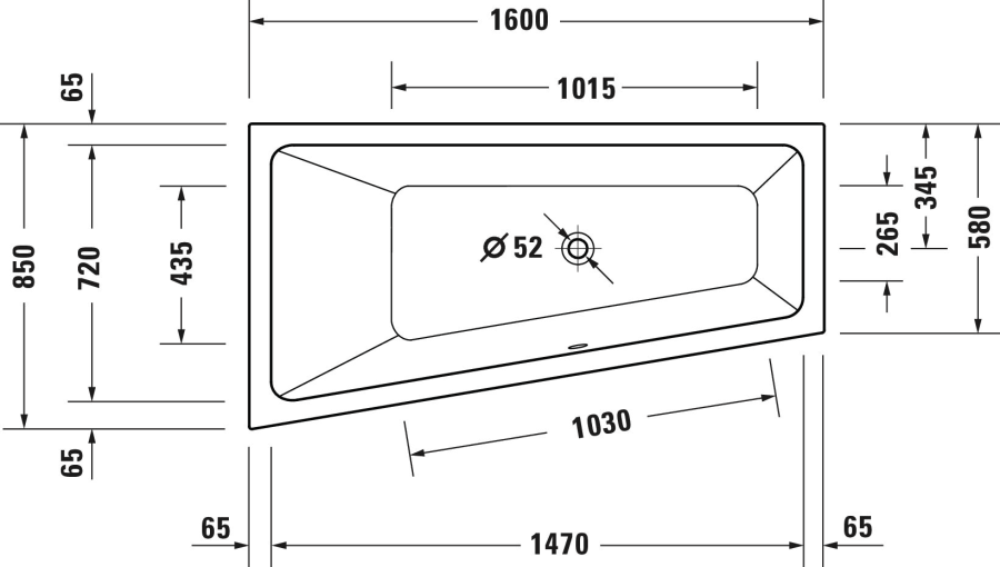 Ванна Duravit Duravit No.1, встраиваемая, 1600x850 мм, трапеция, левый наклон, цвет белый - изображение 8