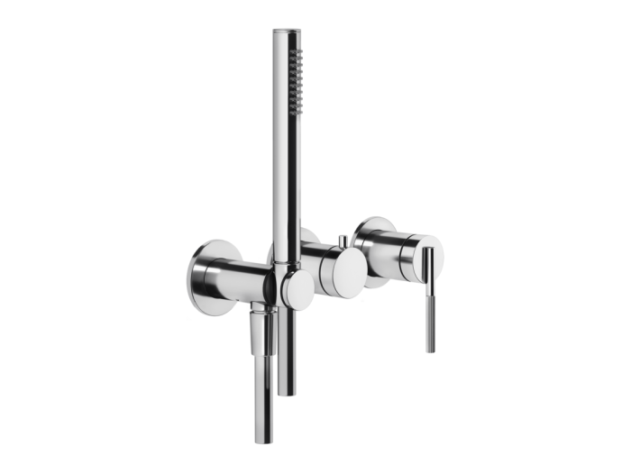 На изображении товар Смеситель для ванны Gessi Ingranaggio, настенный, на 2 потребителя, с ручным душем, встраиваемый, цвет Chrome от официального представителя в Москве